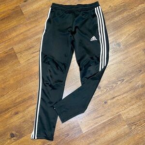 Adidas Black Track Pants Straight Leg White Stripes Zipper Ankle Joggers Size M